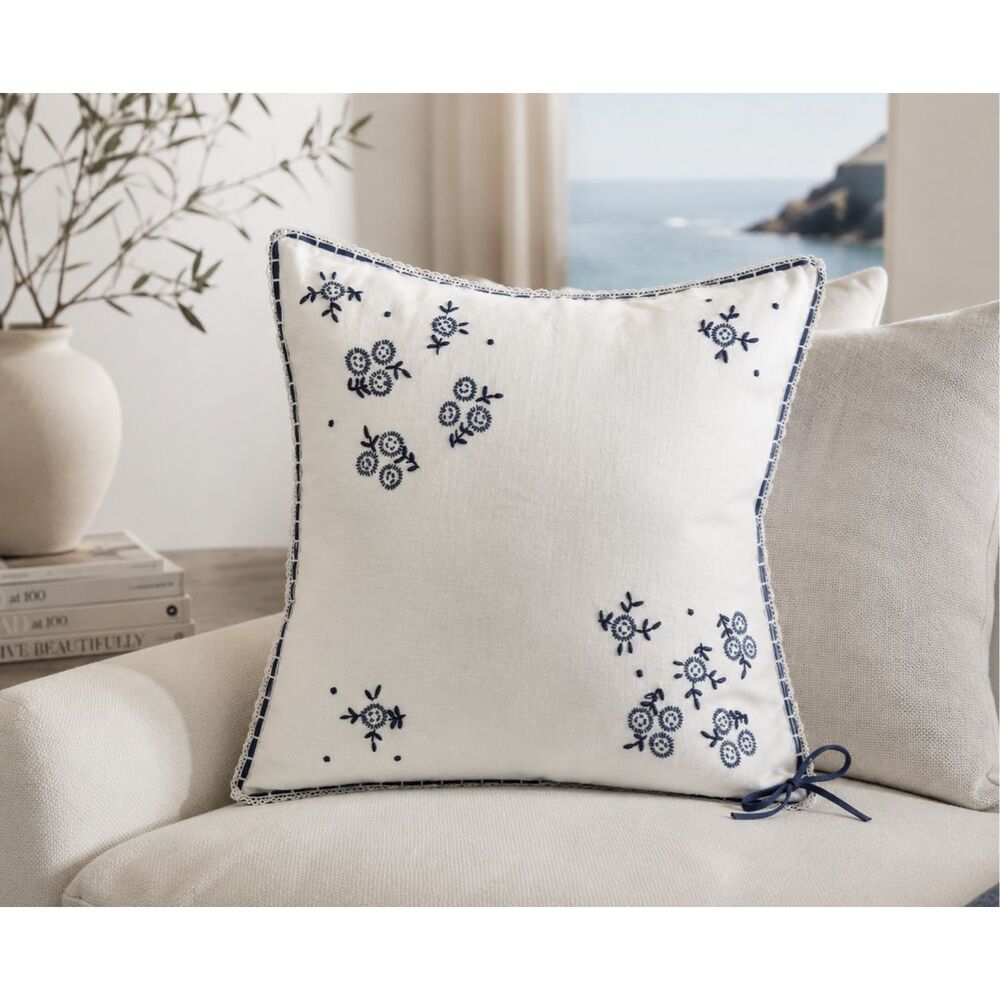 NWOT Ralph lauren Cote D’Azure white linen embroidered accent pillow case 20” x